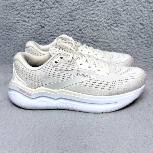 Brooks Ghost Max 2 Womens Size 9.5 Running Shoes Coconut Milk Gray Zephyr White - Picture 1 of 9